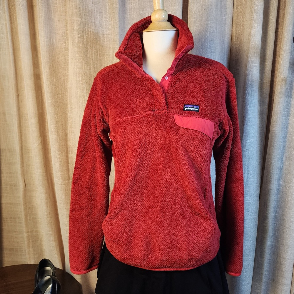 Patagonia Re-Tool Snap-T Fleece Pullover Women M Red Polartec High Pile 25442